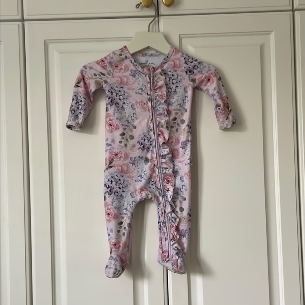 Caden Lane Floral Pink and Purple Footies with matching bow